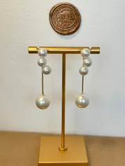 AP25010 ✨2WAY三連パール×ロングチェーンピアス