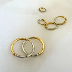 368P　ステンレスmixカラーワンタッチピアス／seasukiiシースキー／韓国アクセサリー