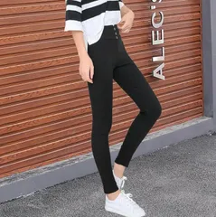 スキニーパンツ レギンスパンツ 九分丈 レディーススパッツ ストレッチ ハイウエスト ボトムス ボタン コーデ ロングパンツ スタイリッシュ 黒 薄手 着痩せ 美脚 aimeiyi06