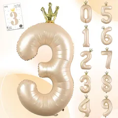 【新着商品】ブルー 結婚式 お祝い パーティー 記念日 パーティー セット お祝い デコレーション バースデー 誕生日 バースデー 大きいアルミ風船 飾り付け 40インチ 王冠 (カラメル 数字0-9 数字バルーン 3) GOPATY誕生日