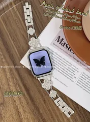 【新入荷】Applewatchクローバーラインストーンチェーンベルト　シルバー　全サイズあり　series 10対応