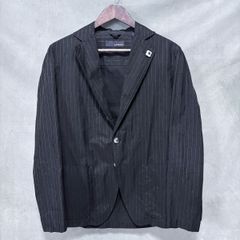 LARDINI ラルディーニ JMAMA コットン ラメストライプ シャツ生地 アンコン テーラードジャケット size.S ブラック ブートニエール付き