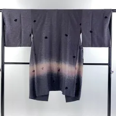 道中着 身丈105cm 裄丈66cm M 和装コート 葉柄 ぼかし 灰紫 正絹 美品 逸品 【中古】