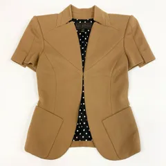 83i29 LOUIS VUITTON ルイヴィトン テーラードジャケット 半袖ジャケット 裏地ドット柄 34サイズ ベージュ レディースo07tのサムネイル