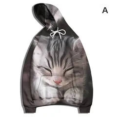 猫柄 プリント 面白パーカー 長袖 プルパーカー ゆったり ユニセックス カジュアル トップス langyu01