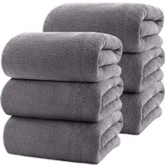 【新着商品】バス用品 耐久性 お風呂上がり サロン 業務用 エステ 柔らか肌触り マイクロファイバー ホテル仕様 瞬間吸水 大判 ふわふわ ダークグレー] 70*140cm 6枚セット [tkone バスタオル