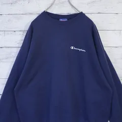 00s メキシコ製 Champion チャンピオン ワンポイント スクリプトロゴ プリントロゴ  無地 裏起毛 クルーネック スウェット トレーナー メンズ L ネイビー 紺 ノームコア 20202620