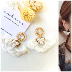 結婚式に♪ アンティークパール×パールフラワータッセルピアス/イヤリング