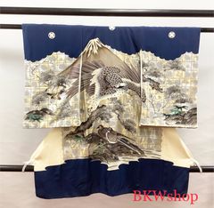 ＜現品限り＞used　産着　正絹　男の子　5つ紋　お宮参り　初着　着物　長襦袢付