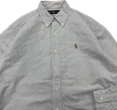 RALPH LAUREN ☆ ストライプ ボタンダウン シャツ 長袖 グレー M クラシック アメカジ ストリート 古着 オールド ラルフローレン■S2674