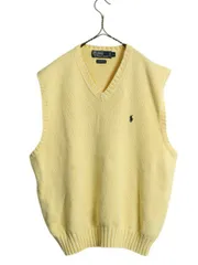【お得なクーポン配布中!】 90s ポロ ラルフローレン Vネック コットン ニット ベスト メンズ L / 90年代 オールド 重ね着 ワンポイント セーター ポニー刺繍 イエロー