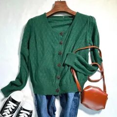 INGNI カーディガン　グリーン　長袖　上着　アンゴラ　ラビット配合　古着