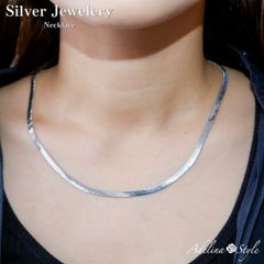 【色：シルバー】[Adelina Style] ネックレス チェーン 細め レディース スネークチェーン45cm 幅3.5mm シルバー925 純銀 プレゼント