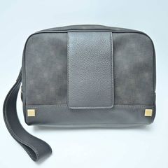美品 dunhill ダンヒル ディーエイト PVC/レザ― ストラップ付き セカンドバッグ クラッチバッグ ダークブラウン M07-k063