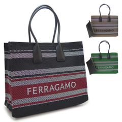 フェラガモ トートバッグ レディース ショルダーバッグ ボーダー ロゴ マルチカラー A4サイズ収納可 FERRAGAMO 214955 (ec)