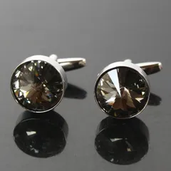 鎌倉カフス工房　ブラックダイヤモンドスワロフスキー・ラウンドカフスボタン（カフリンクス）