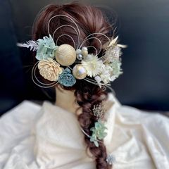 25-006【ブルー✕ホワイト】成人式卒業式ヘアアクセサリー 髪飾りヘアパーツ