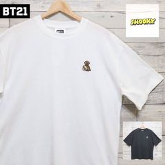 신품 BT21 BTS 반소매 T셔츠 티셔츠 반소매 T셔츠 SHOOKY 슈키 SUGA 슈가 자수 공식 상품 LINE 캐릭터 레이디스 맨즈 유니섹스 화이트 화이트 블랙 블랙