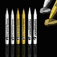 新品 [ALLVD]白ペン ホワイトマーカー 金銀白 油性 耐水インク 速乾 アクリル筆 2種類のペン先 0.5~5 mmの線幅 布石セラミックガラス木材金属タイヤ用 タイヤマーカーマジックペン 漫画ペン（6本セット） (2種類のペン先 - 金銀白)