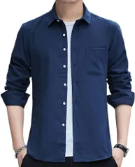 [エンプティオ] ボタンアップ シャツ メンズ 長袖 ボタンダウン 襟付き フォーマル ビジネスカジュアル トップス ミリタリー モード オーバーサイズ v系 ヴィジュアル キレイメ スーツ 細身 前あき 前開き アメカジ ビジカ [ネイビーブルー] [XL]