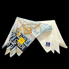 未使用　FENDI フェンディ Yves Saint Laurent  ハンカチ 2個セット 青系 白 ズッカ柄 夏色 冠婚葬祭 無地