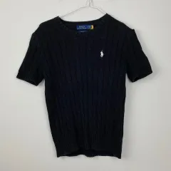 【新品・未使用タグ付き】ラルフローレン半袖ケーブルニットブラック S 新品】Polo Ralph Lauren 半袖ケーブルニット ブラック 黒 S