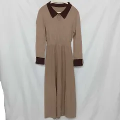 JUNOAH ジュノア バイカラーセミフレアニットワンピース L モカ ○◇