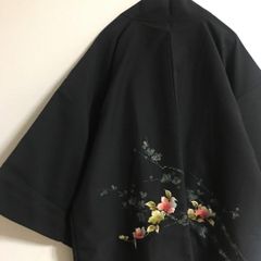 Used＊刺繍花柄黒羽織　和コーデ　ガウン