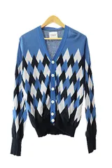 タカヒロミヤシタザソロイスト TAKAHIRO MIYASHITA The Soloist. 14SS アーガイル柄 Vネック コットン 薄手ニット カーディガン sg.0094 青 ブルー ブランド古着ベクトル 中古250617のサムネイル