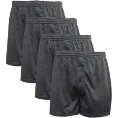 [デルレオーネ] ニット トランクス メンズ 下着 抗菌防臭加工 無地 4枚 6枚 セット ボタン付き 前開き 下着 吸水速乾 (チャコールグレー4枚, M) 0