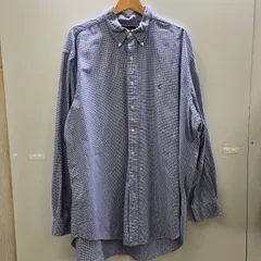 RALPH LAUREN 長袖 シャツ BD ボタンダウンシャツ チェック柄 ポニー刺繡 90’s メンズ 18 36/37 パープル/ブルー