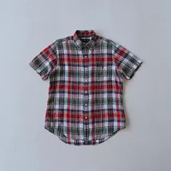 ラルフローレン　リネン　マドラスチェック　ボタンダウンシャツ　半袖　ポニー刺繍ロゴ T2424 C6