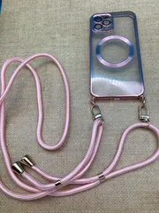 iPhone12 / 12Pro 対応 ショルダー ストラップ付き クリアケース ピンク MagSafe風