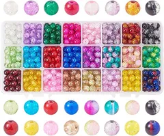 PandaHall Elite ガラスビーズ 約600個 24色 ラウンド クラックビーズ( 約600個セット(24色）,  8mm)