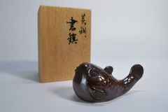 共箱・栞付】高岡銅器 渡辺景秋 芳銅 書鎮 ふぐ 文鎮 縁起物 金工美術 
