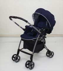 ラクーナ クッション インディゴボーダー 2062180 アップリカ製ベビーカー 軽量オート4輪 ハイシート 生後1ヶ月～ クリーニング済み D6611044