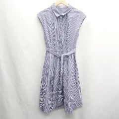 ◇ ⊂ Couture Brooch クチュールブローチ ストライプ柄 ノースリーブ 膝下丈 ワンピース サイズ36 ブルー系 レディース E  【1410100044207】