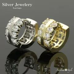 【S925 フープピアス 】[Adelina Style] フープピアス 人気 つけっぱなし 1ペア ラインストーン キュービックジルコニア シルバーピアス S925 メンズ レディース 金属アレルギー対応