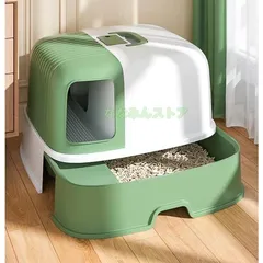 超大 猫清潔防飛砂トイレ ドーム型 緑 成猫用トイレ
