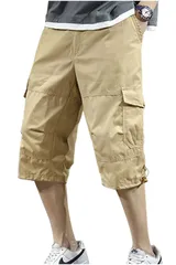[ゴスファング] カーゴパンツ ハーフパンツ ボトムス クロップド 七分丈 ミリタリー ワークパンツ ゆったり カジュアル ズボン ベージュ M [ベージュ] [M]