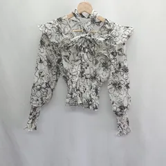 ◇ ⊂ one after another NICE CLAUP ウエストゴム　花柄シアー 長袖 ブラウス サイズM ホワイト レディース E  【1409240007524】