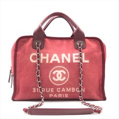 良品 CHANEL シャネル ココマーク キャンバス ドーヴィル 2WAY チェーン ハンド ショルダー トート バッグ レッド k5243
