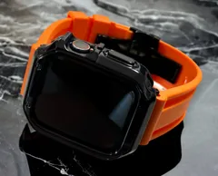 ブラック&オレンジ　アップルウォッチ ラバーベルト カバー　ケース メンズ レディース 38mm 40mm 41mm 42mm 44mm 45mm　メンズ レディース Apple Watch スポーツバンド