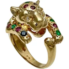 7.5号 パンサーモチーフ エメラルド/ルビー/サファイア/ダイヤモンド リング・指輪 K18ゴールド 18金  7.1g レディース 【中古】【真子質店】【NN】