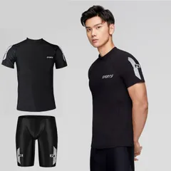 水着 メンズ 上下セット セパレート 半袖 フィットネス水着 フィットネス 水陸両用 サーフパンツ 海 セット 男性 男性用 おしゃれ スイムパンツ 水泳 練習用 スパッツchen