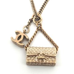 【鑑定済み】正規品 CHANEL シャネル ネックレス マトラッセ バッグモチーフ CC ダブルチャーム 05A GPゴールド ヴィンテージ