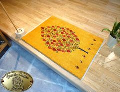 ペルシャ　ギャッベ　パルヴィーズ　コルクウール　カシュクリ　ラグ　マット　90x65cm　ザクロの木　RJ14382