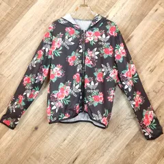 M1-02120【Women】adidas(アディダス) 長袖 パーカー(L相当) / 黒×赤×緑 花柄 T-3