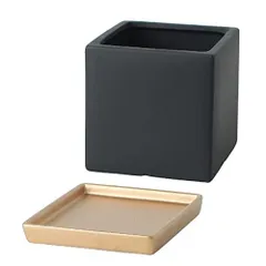 鉢 プランター 植木鉢 陶器鉢 おしゃれ-鉢カバー 方形 北欧 陶器 おしゃれ 15cm 受け皿 底穴 観葉植物 セメント シンプル インテリア 部屋 飾り (方形-ブラック-金色の皿)