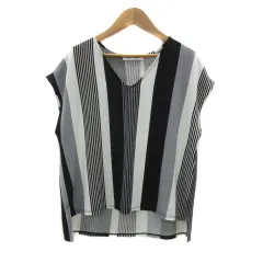 アズールバイマウジー AZUL by moussy カットソー ノースリーブ Vネック ストライプ柄 S マルチカラー 黒 ブラック /YS9